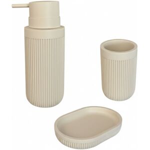 Relaxdays Bathroom Accessories, 3-piece set, soap dish, dispenser, toothbrush cup, polyresin, beige