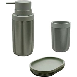 Relaxdays Bathroom Accessories, 3-piece set, soap dish, soap dispenser, toothbrush mug, polyresin, light grey