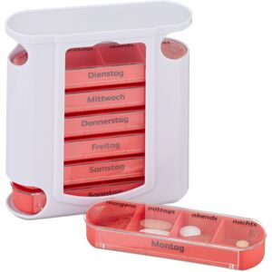 Relaxdays - Set of 2 Pill Organisers 7-Day, Weekly Medicine Box, 4 Compartments, Morning, Noon, Evening, Night, Red/White