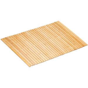 Relaxdays - Bamboo Bath Mat, 80x50 cm, Non-slip, for Shower, Roll-up Bathroom Accessory, Rubber Pads, Slats, Natural/White