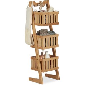 Relaxdays - Bamboo Bathroom Shelf, 3 Tiers, Handle, Versatile, Organiser, Compact, Waterproof, Decorative, Natural