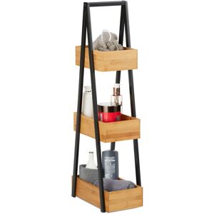 Relaxdays - Bamboo Bathroom Shelf, Compact 3-Tier Ladder Rack for Bathroom and Kitchen, Metal, 81x18x30 cm, Natural
