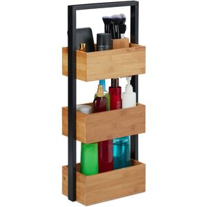 Relaxdays - Bamboo Bathroom Shelf Unit, 3-Tier Basket Rack for Bathroom & Kitchen, Metal, 67x28.5x15 cm, Natural