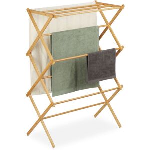 Relaxdays - Bamboo Foldable Drying Rack, Towel Holder, hwd: 106 x 74 x 36 cm, 11 Bars on 6 Levels, Clothes Stand, Natural