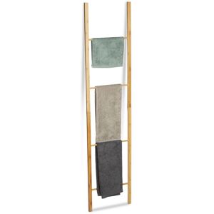 Relaxdays Bamboo Ladder Rack, 4 Rails, Foldable Freestanding Towel Holder Stand, HWD 180 x 42 x 2 cm, Natural