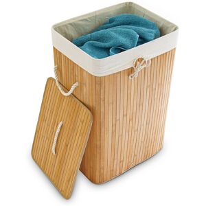 Relaxdays - 2x Bamboo Laundry Baskets, with Lid, Rectangular, xl, 83L, Foldable Bin, hwd: 65.5 x 43.5 x 33.5cm, Natural