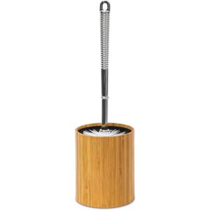 Relaxdays - Bamboo Toilet Brush Holder: 33 x 10.4 x 10.4 cm Bamboo Toilet Brush Holder with Plastic Toilet Brush With Stainless Steel Finish,
