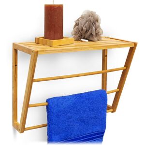 Relaxdays - Bamboo Towel Holder With Shelf Storage 30 x 42 x 20 cm Wall Mounted Bathroom Towel Holder with 3 Rails Small Bathroom Shelf Bamboo Shelf