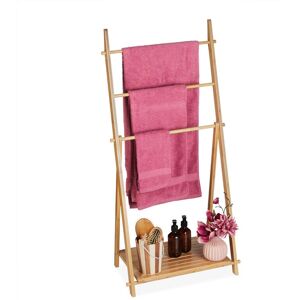 Relaxdays - Bamboo Towel Stand, 3 Bars, 1 Shelf, hwd: 110 x 53 x 31.5 cm, Free-Standing, Storage, Bathroom Rack, Natural