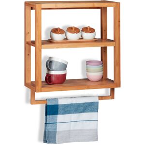 Relaxdays - Bamboo Wall Shelf, 3 Tiers, Towel Rail, Adjustable Shelf, Kitchen & Bathroom Rack, hwd 58.5x52x21cm, Natural