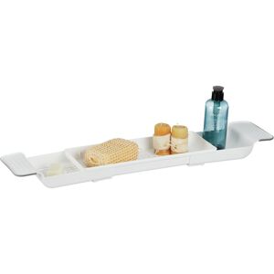 Relaxdays - Bath Shelf, Extendable 55.5-78 cm, Plastic, Water Drainage Holes, Non-slip Support, Bathtub Tray, White