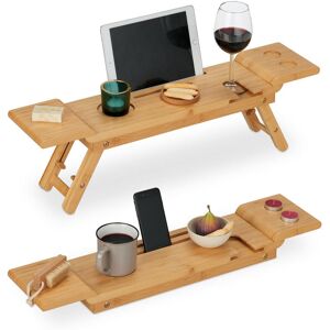 Relaxdays - Bathtub Tray, Bamboo, 70 cm Wide, Caddy, Holder for Wine Glass, Phone & Tablet, Over Bath Rack, Board, Natural