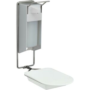 Relaxdays - Soap Dispenser, 500 ml, Drip Tray, Hand Lever, Sanitizer & Lotion Container, Wall-Mounted, Hygienic, Silver