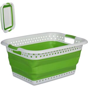 Laundry Basket Foldable, 36L, Plastic Tub, Space-Saving Folding with Handles, 26.5 x 61 x 45 cm, Green/White - Relaxdays