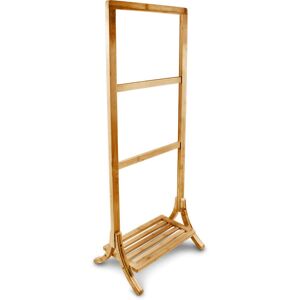 Relaxdays Free-Standing Bamboo Towel Holder, 40 x 105 x 27 cm, 3 Rails and 1 Shelf, Clothes Stand, Natural Brown