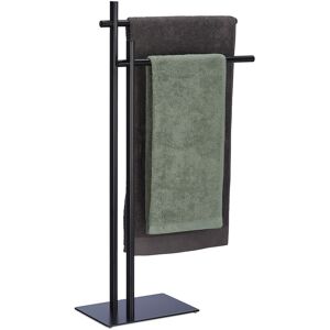Relaxdays - Free-Standing Towel Holder, HxWxD: 87.5 x 51 x 20 cm, 2 Rails, Drying Stand in Industrial Style, Steel, Black