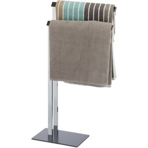 Relaxdays - Free-Standing Towel Rail, Towel Rack with 2 Bars for the Bathroom, hwd 82 x 46 x 20 cm, Chrome/Anthracite