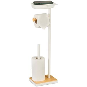 Relaxdays freestanding toilet roll holder with shelf, HWD: 68x20.5x16cm, reserve roll holder, white/natural