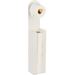 Relaxdays freestanding toilet roll holder, HxWxD: approx. 66x12x11cm, iron & bamboo, toilet paper storage, white/natural