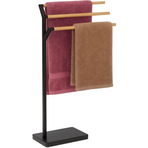 Relaxdays freestanding towel rail, HWD: 75 x 38.5 x 18 cm, metal, bamboo, 3 bars, bathroom, black/natural
