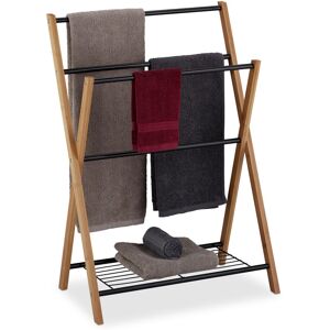 Freestanding Towel Rail, 4 Towel Rails, Bath Shelf, Metal, Bamboo, hwd 87 x 60.5 x 37.5 cm, Black/Natural - Relaxdays