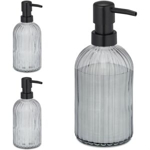 Relaxdays - Glass Soap Dispenser, Set of 3, Pump Head, Refillable, Bathroom & Kitchen, Liquid Container, 400 ml, Black