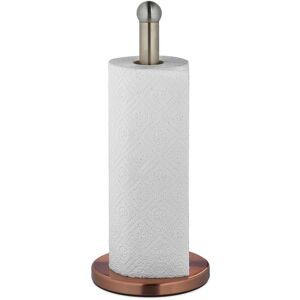 Kitchen Roll Holder, Standing, Stainless Steel, Paper Towel Stand for the Counter, HxØ: 35x15cm, Silver/Bronze - Relaxdays