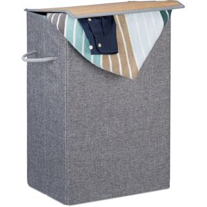 Relaxdays - 2x Laundry Baskets, Hook and Loop Lid, Fabric, 2 Handles, Portable, 60 l Volume, Square Bin, 60x40x30 cm, Grey
