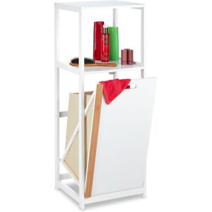 Relaxdays - Bathroom Shelf with Laundry Basket, 2 Shelves, Folding Washing Hamper, mdf & Bamboo, 98x36x30cm, White/Natural
