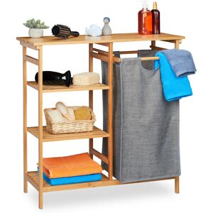 Relaxdays - Bathroom Shelf with Laundry Basket, Bamboo, 4 Levels, Removable Collector, 80.5 x 80 x 33.5 cm, Natural/Grey