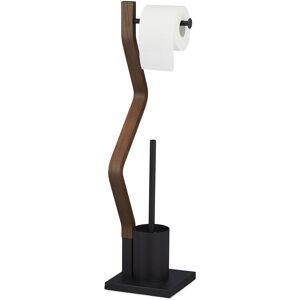 Relaxdays - wc Set, Toilet Paper Holder, Upright Stand, Bathroom Brush and Holder, hwd: 75 x 18.5 x 18.5 cm, Black/Brown