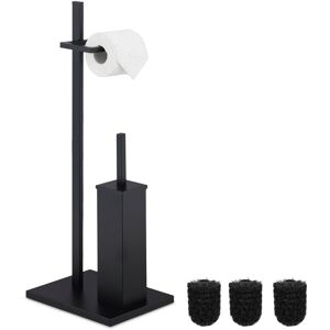 Wc Accessory Set, Standing Toilet Paper & Brush Holder, incl. 3 Replacement Heads, 72.5 x 27.5 x 21.5cm, Black - Relaxdays