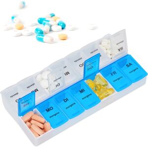 Relaxdays - 5x Pill Organiser for 7 Days, 2 Compartments each, Morning and Evening, Weekly Pill Box for Home & Travels, White-Blue