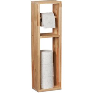 Relaxdays Toilet Roll Holder, Free-standing, Wooden, Storage, Bathroom Cabinet, Cupboard, HxWxD: 70x20x13 cm, Natural