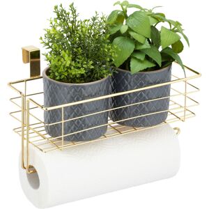 Set of 2 Hanging Baskets, with Roll or Towel Holders, for Kitchen & Bathroom, Metal, hwd: 18x31x17 cm, Gold - Relaxdays
