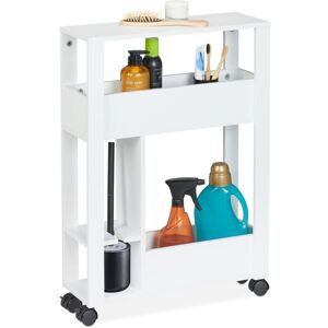 Relaxdays - Slim Rolling Cart, 3 Shelves & Toilet Brush Holder, 71.5 x 17 x 50 cm, Storage for Bathroom and Kitchen, White