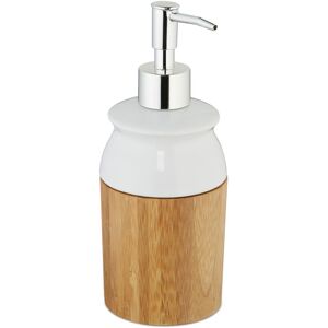 Relaxdays - Set of 8 Soap Dispensers, Refillable, for Lotion, with Pump, Bamboo & Ceramic, Bathroom, 225 ml, Natural/White