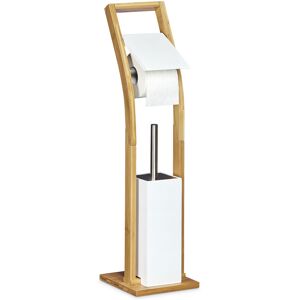 Relaxdays - Toilet Brush and Holder Size: 75 x 19 x 19 cm Bamboo Toilet Brush Holder with Toilet Paper Holder Bathroom Butler with Toilet Brush and