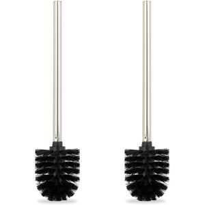 Toilet Brush, Set of 2, Loo Brushes, wc, Removable Head, Bristles, No Holder Included Black 36 x 8 cm, Black - Relaxdays