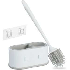 Relaxdays - Toilet Brush with Wall Holder, Quick-Drying, Bathroom Container, wc Cleaner, No Drilling, Plastic, White/Grey