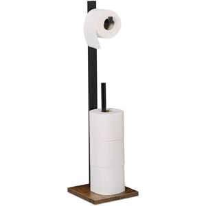 Toilet Paper Holder, for 5 Rolls, Freestanding Design, Bamboo & mdf, HxWxD: 71x19x19 cm, Bathroom, Black/Brown - Relaxdays