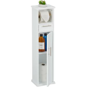 Relaxdays Toilet Paper Holder, Standing, 2 Compartments & Drawer, HWD: 87.5 x 22 x 17.5 cm, Bathroom Shelf, White/Silver