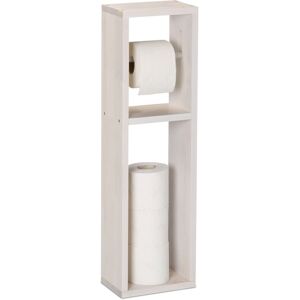 Toilet Paper Holder, Walnut, Wall-Mounted or Freestanding, Spare Roll Stand, HxWxD: 70 x 20 x 13 cm, White - Relaxdays
