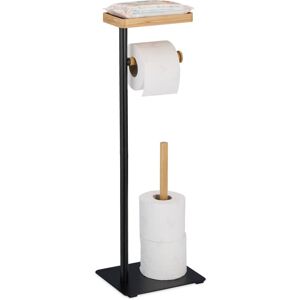 Relaxdays - Toilet Roll Holder with Shelf, Free-Standing Storage, Iron and Bamboo, hwd: 65 x 22 x 18 cm, Black/Natural