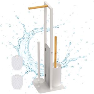 Relaxdays toilet set, HxWxD: 65 x 21 x 18 cm, standing toilet paper holder, toilet brush, spare roll holder, white.