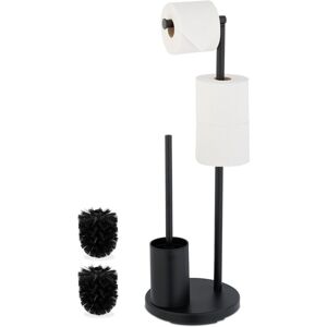 Relaxdays - Toilet Roll Holder and Brush Set, Stainless Steel, HxD 68 x 22 cm, Freestanding Bathroom Paper Stand, Black