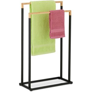 Relaxdays - Towel Rail, 2 Staggered Bars, Airer, Dryer, hwd: 76 x 45 x 21.5 cm, Bathroom Stand, Bamboo, Natural/Black