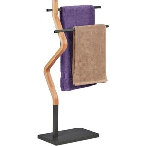 Relaxdays - Towel Rack, 2 Rails, Free-Standing, 85 x 43.5 x 20 cm, Bathroom Stand for Towels, Steel & mdf, Grey/Natural