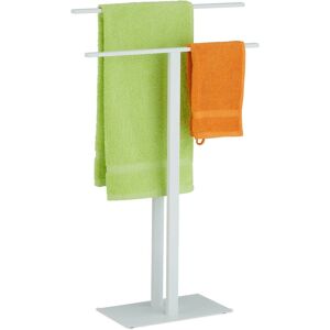 Relaxdays - Towel Rack, 2 Rails, T-Design, h x w x d: 82 x 50 x 19 cm, Standing Towel Holder, Metal, White