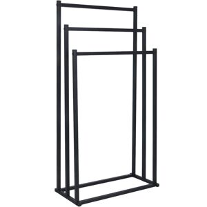 Relaxdays towel rack, HxWxD: 86 x 44 x 21 cm, metal, 3 bars, bathroom, freestanding design, black